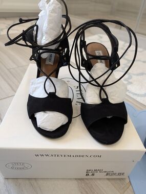 Steve Madden Black selmah Nubuck Lace-Up Open-Toe Heels 8.5